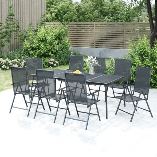 Product photograph of Elon Large Steel 9 Piece Garden Dining Set In Anthracite from Furniture in Fashion