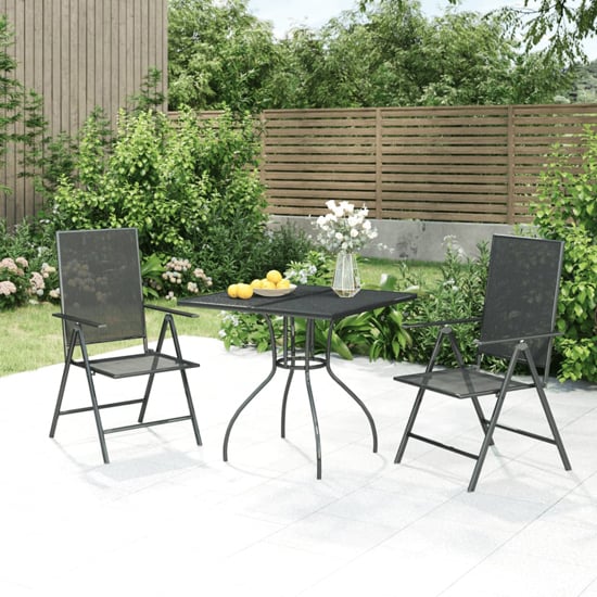 Elon Small Square Steel 3 Piece Garden Dining Set In Anthracite