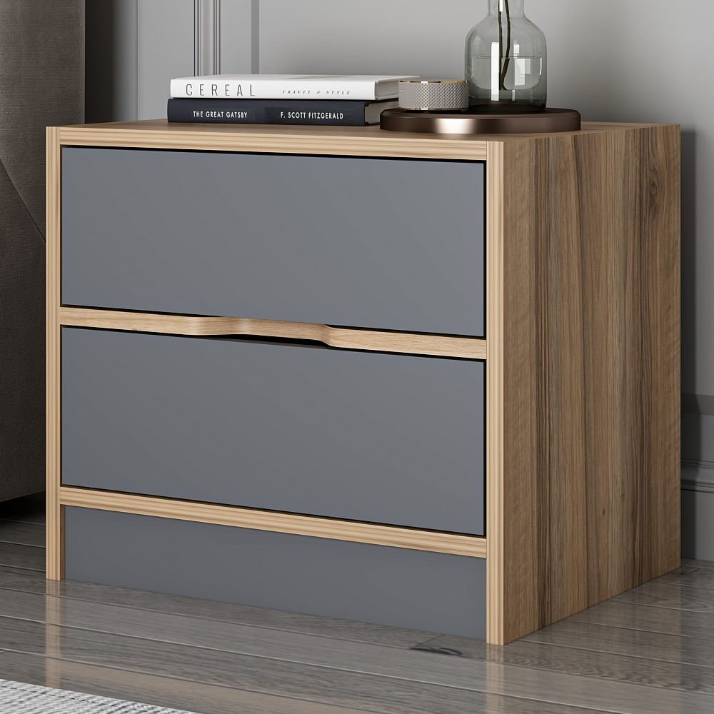 Eloria Wooden Bedside Cabinet with 3 Drawers in Walnut and Anthracite