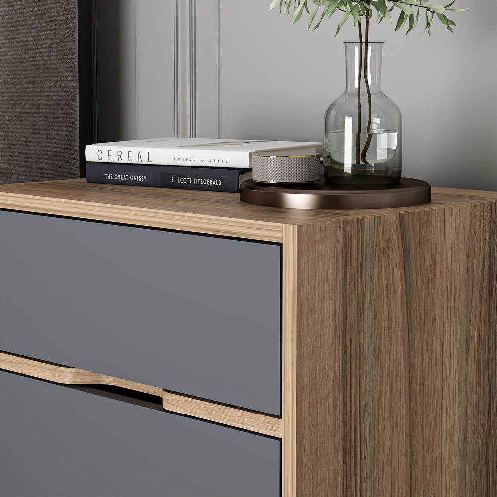 Eloria Wooden Bedside Cabinet with 3 Drawers in Walnut and Anthracite