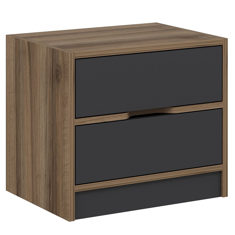 Eloria Wooden Bedside Cabinet with 3 Drawers in Walnut and Anthracite