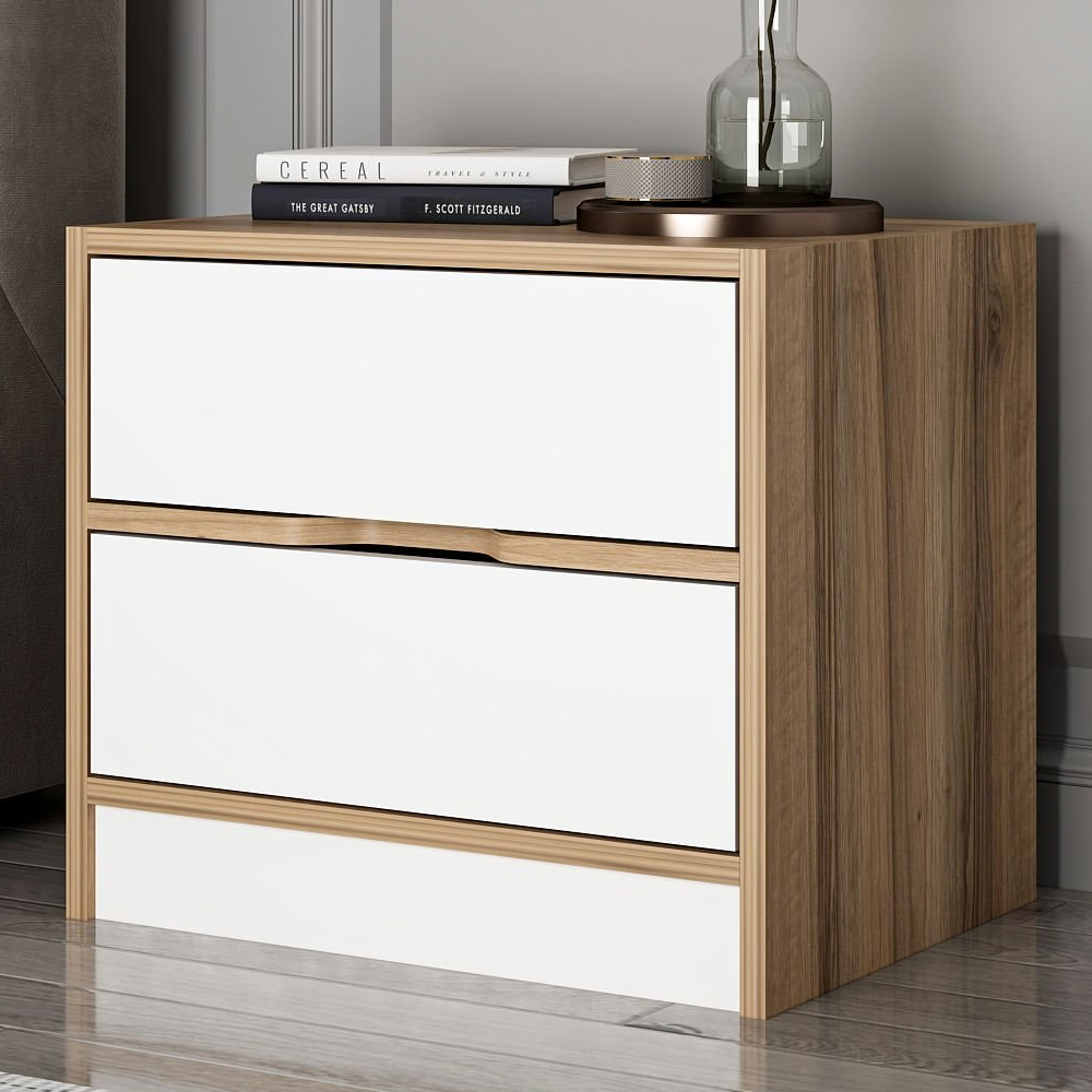 Eloria Wooden Bedside Cabinet with 3 Drawers in Walnut and White