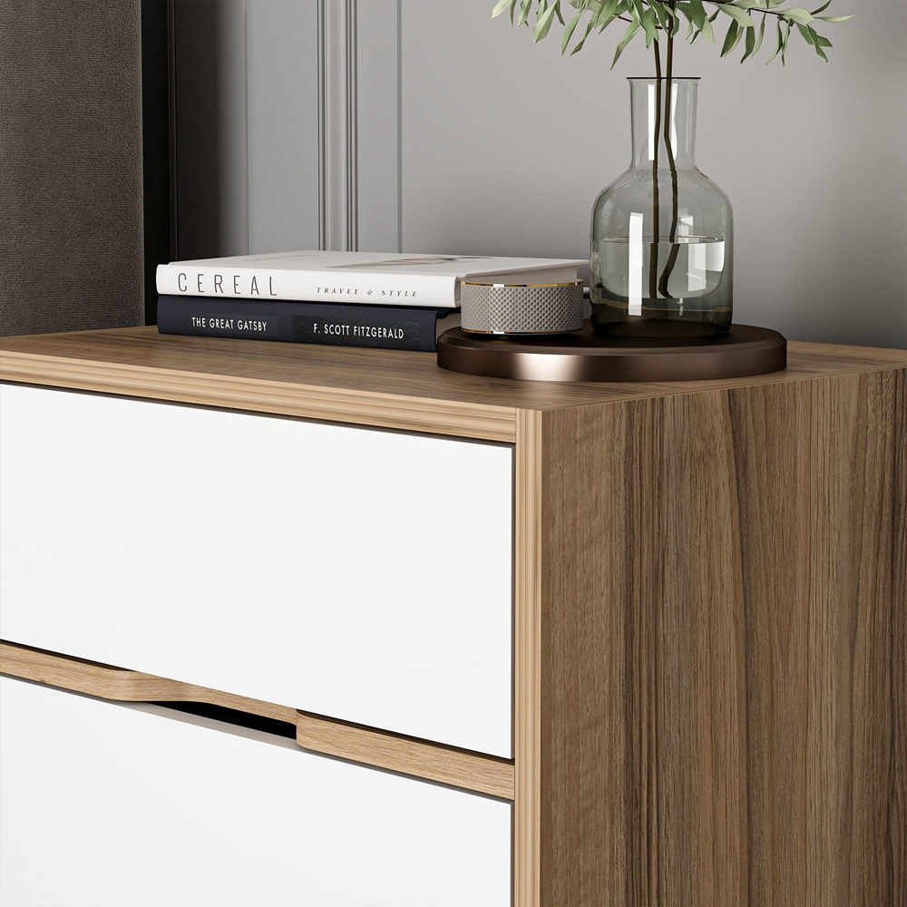 Eloria Wooden Bedside Cabinet with 3 Drawers in Walnut and White