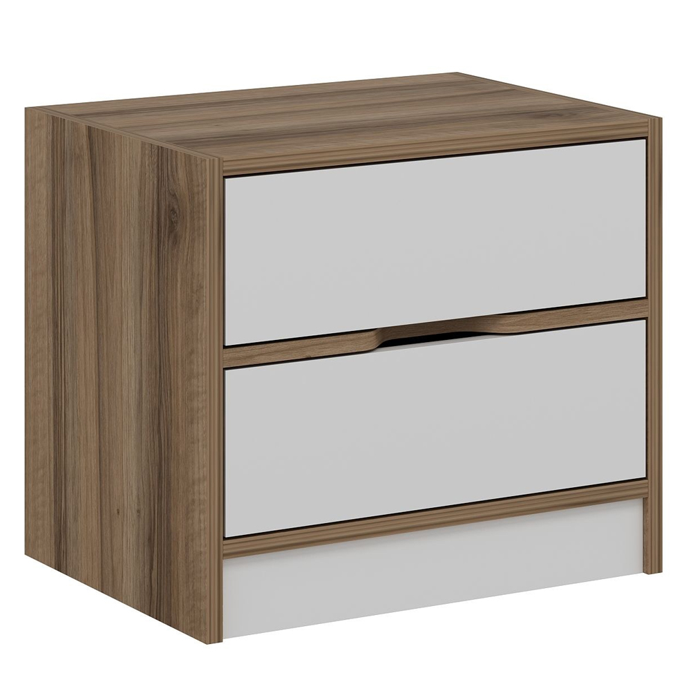Eloria Wooden Bedside Cabinet with 3 Drawers in Walnut and White