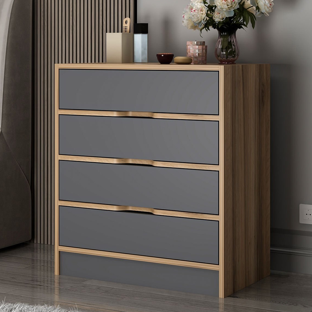 Eloria Wooden Chest Of 5 Drawers in Walnut and Anthracite
