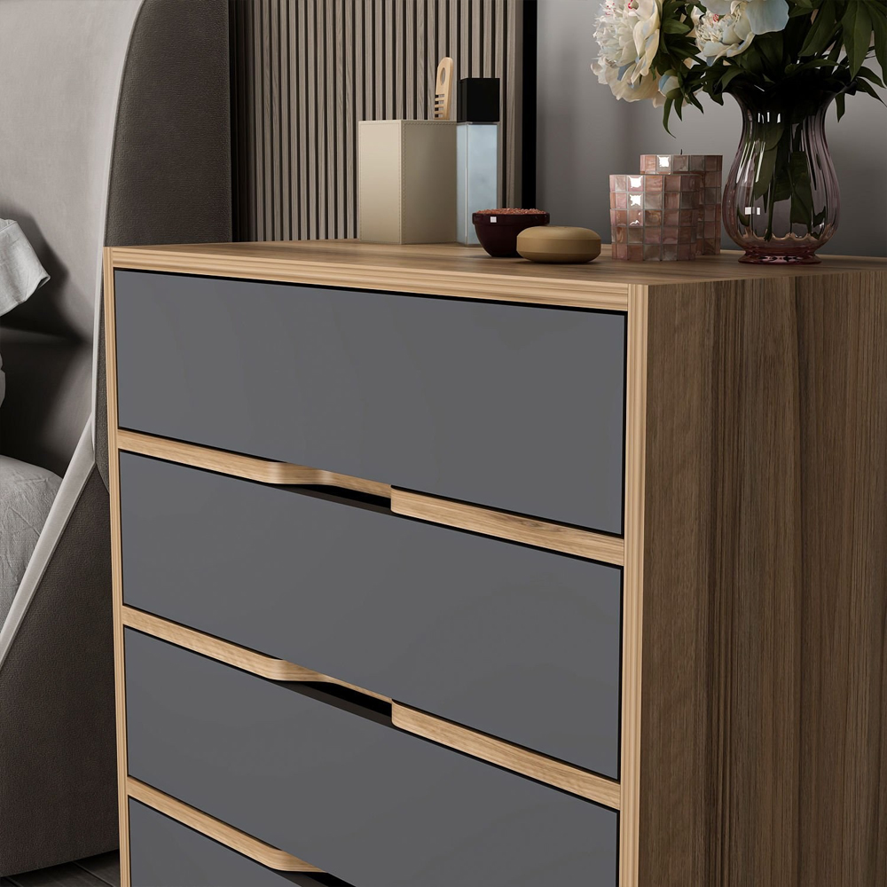 Eloria Wooden Chest Of 5 Drawers in Walnut and Anthracite