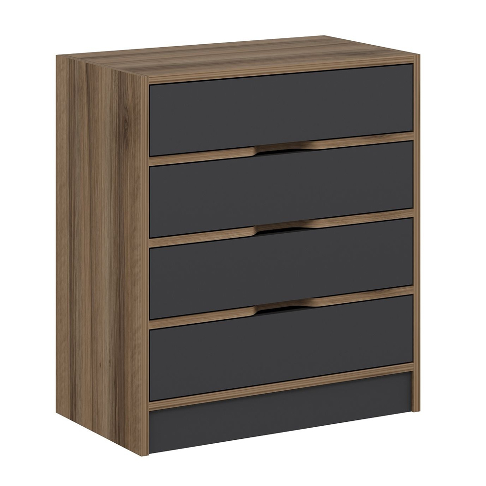 Eloria Wooden Chest Of 5 Drawers in Walnut and Anthracite