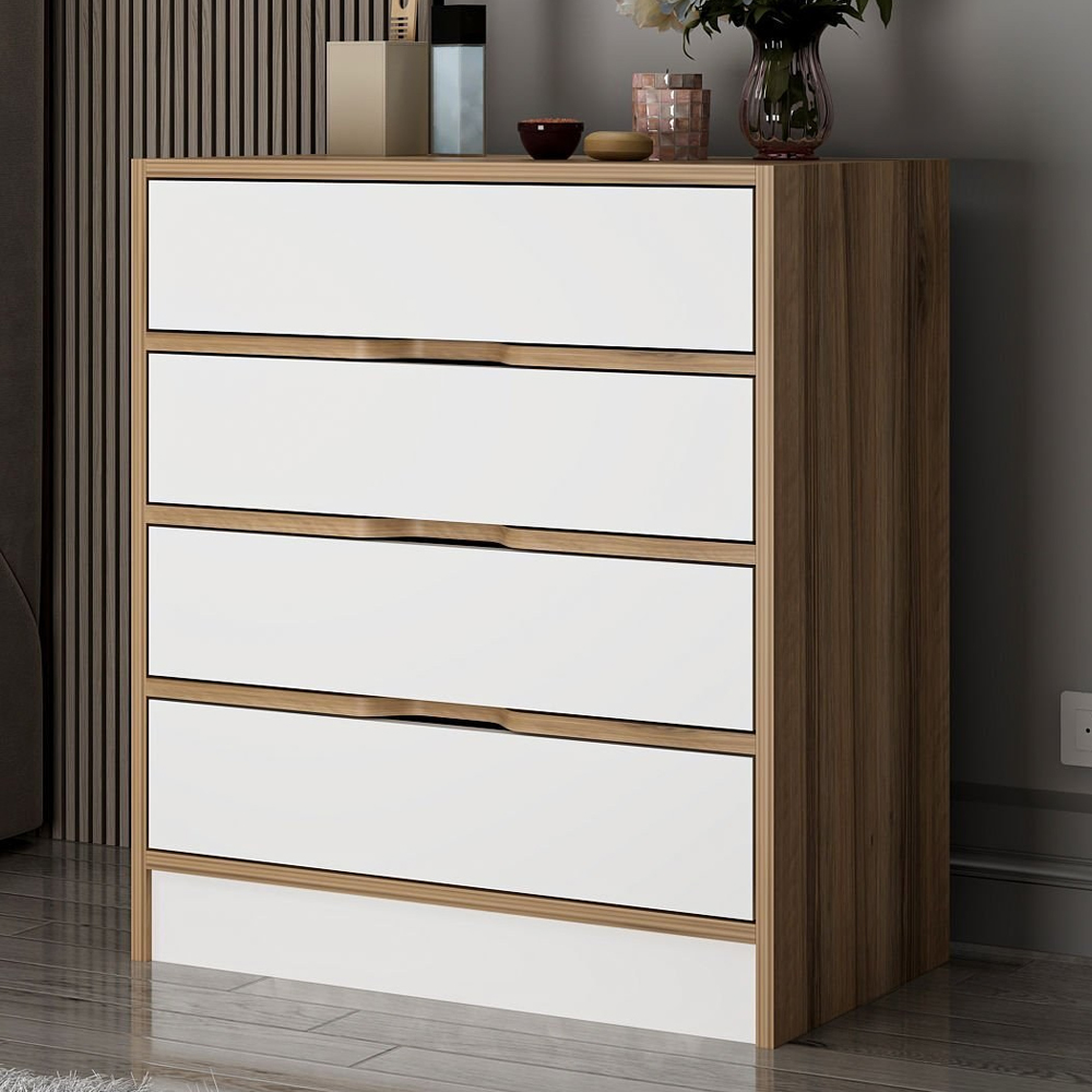 Eloria Wooden Chest Of 5 Drawers in Walnut and White