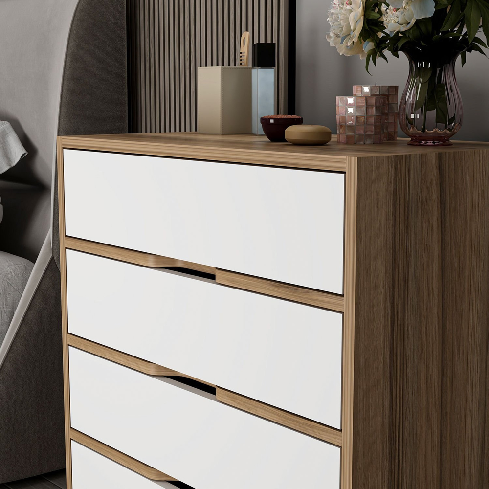 Eloria Wooden Chest Of 5 Drawers in Walnut and White