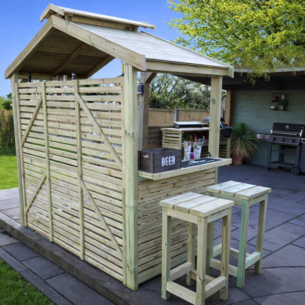 Eloro Garden Wooden Apex Bar Station in Natural