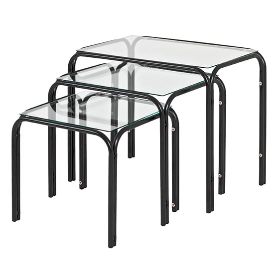 Photo of Eloy clear glass nest of 3 tables with black metal legs