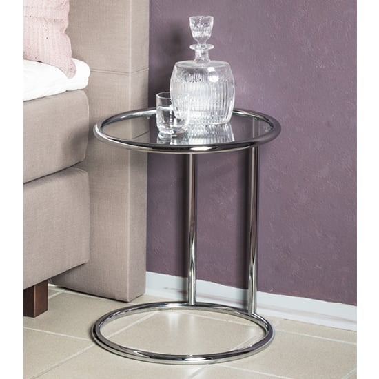 Photo of Eloy round clear glass side table with chrome support