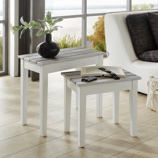 Read more about Eloy wooden set of 2 side tables in white and maritimo pine