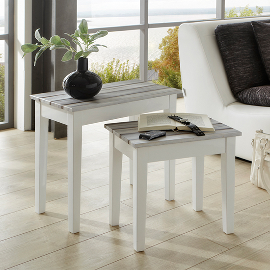 Photo of Eloy wooden set of 2 side tables in white and maritimo pine