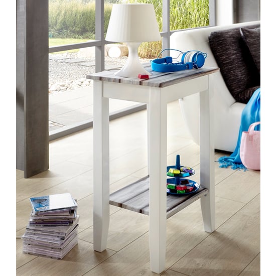 Read more about Eloy wooden side table in white and maritimo pine