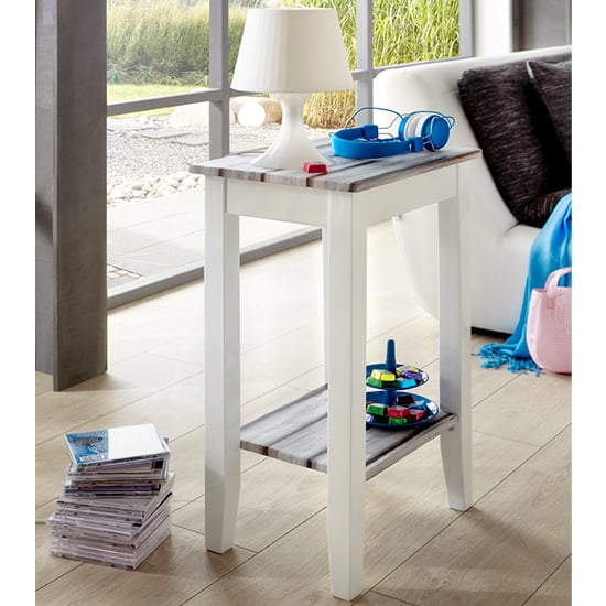 Photo of Eloy wooden side table in white and maritimo pine