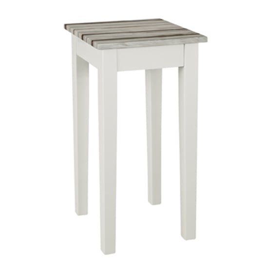 Read more about Eloy tall wooden side table in white and maritimo pine