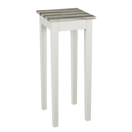 Read more about Eloy tall square wooden side table in white and maritimo pine