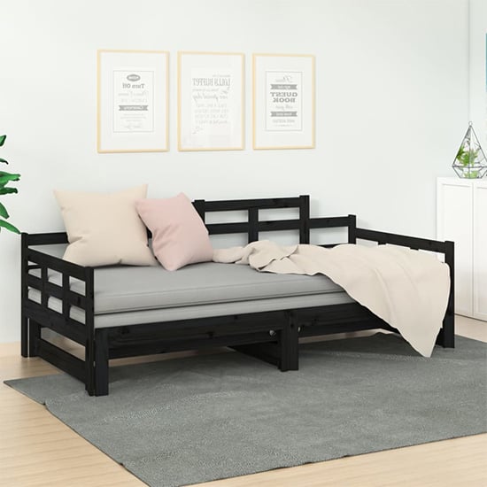 Product photograph of Elstan Solid Pine Wood Pull-out Single Day Bed In Black from Furniture in Fashion