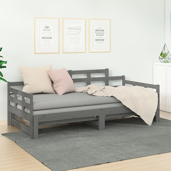 Product photograph of Elstan Solid Pine Wood Pull-out Single Day Bed In Grey from Furniture in Fashion