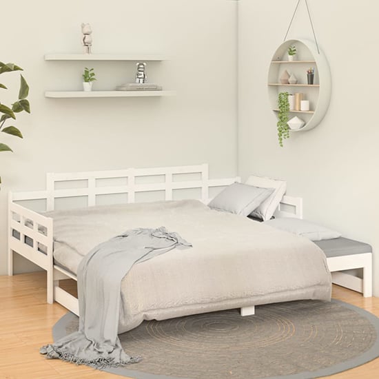 Elstan Solid Pine Wood Pullout Single Day Bed In White Furniture in Fashion