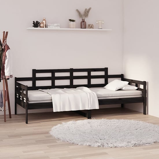 Product photograph of Elstan Solid Pine Wood Single Day Bed In Black from Furniture in Fashion
