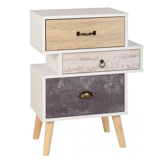 Photo of Noein bedside cabinet in white and distressed effect