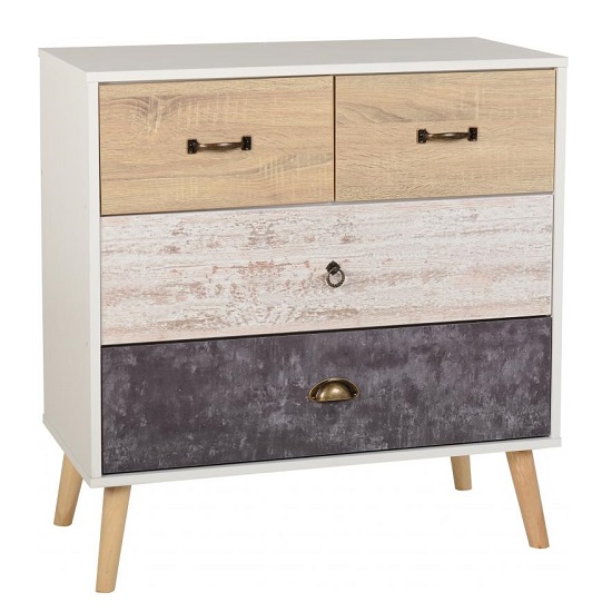 Product photograph of Noein Wide Chest Of Drawers In White And Distressed Effect from Furniture in Fashion