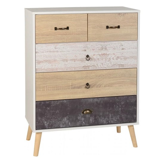Read more about Noein wooden chest of 5 drawers in white and distressed effect