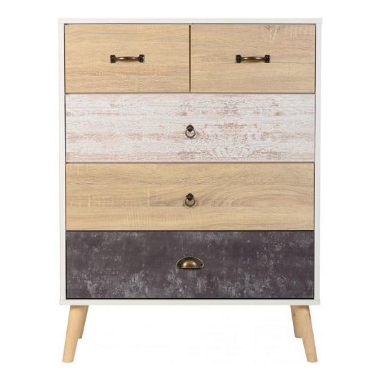 Noein Tall Chest Of Drawers In White And Distressed Effect_3