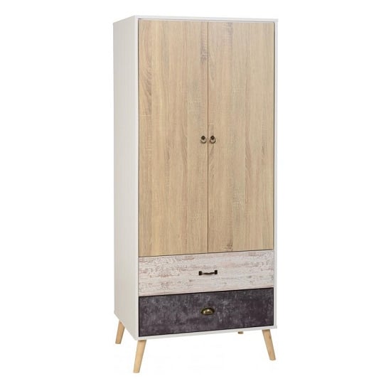 Read more about Noein wardrobe in white and distressed effect with two doors