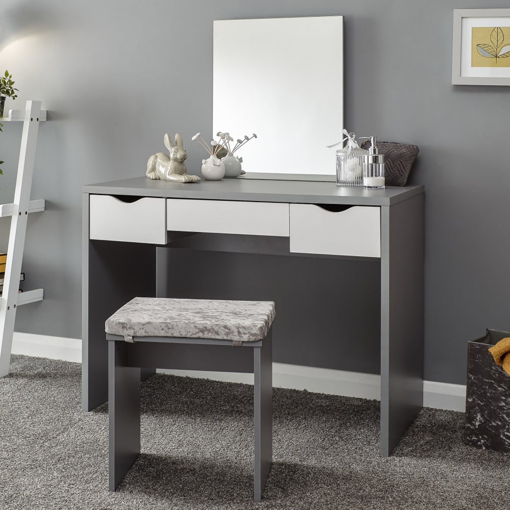 Elstow Wooden Dressing Table Set In Grey And White