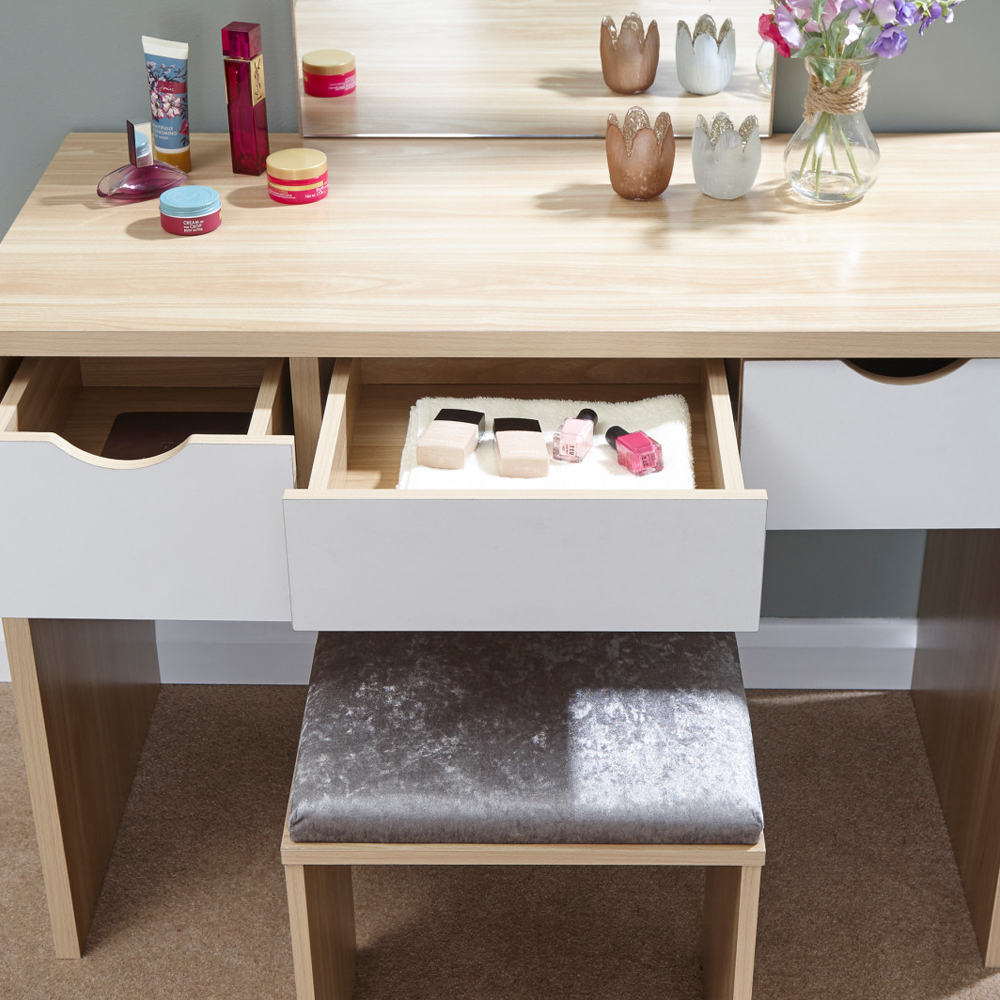 Elstow Wooden Dressing Table Set In Oak And White