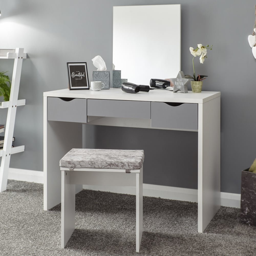 Elstow Wooden Dressing Table Set In White And Grey