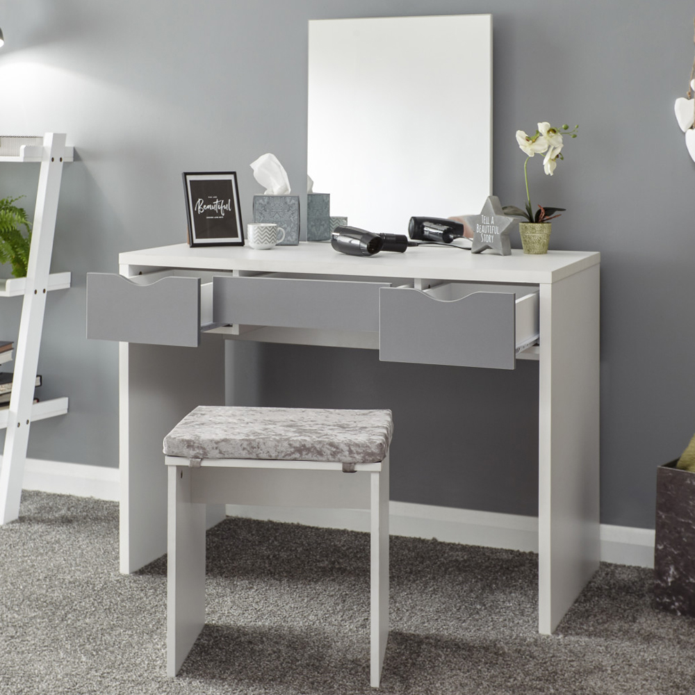 Elstow Wooden Dressing Table Set In White And Grey