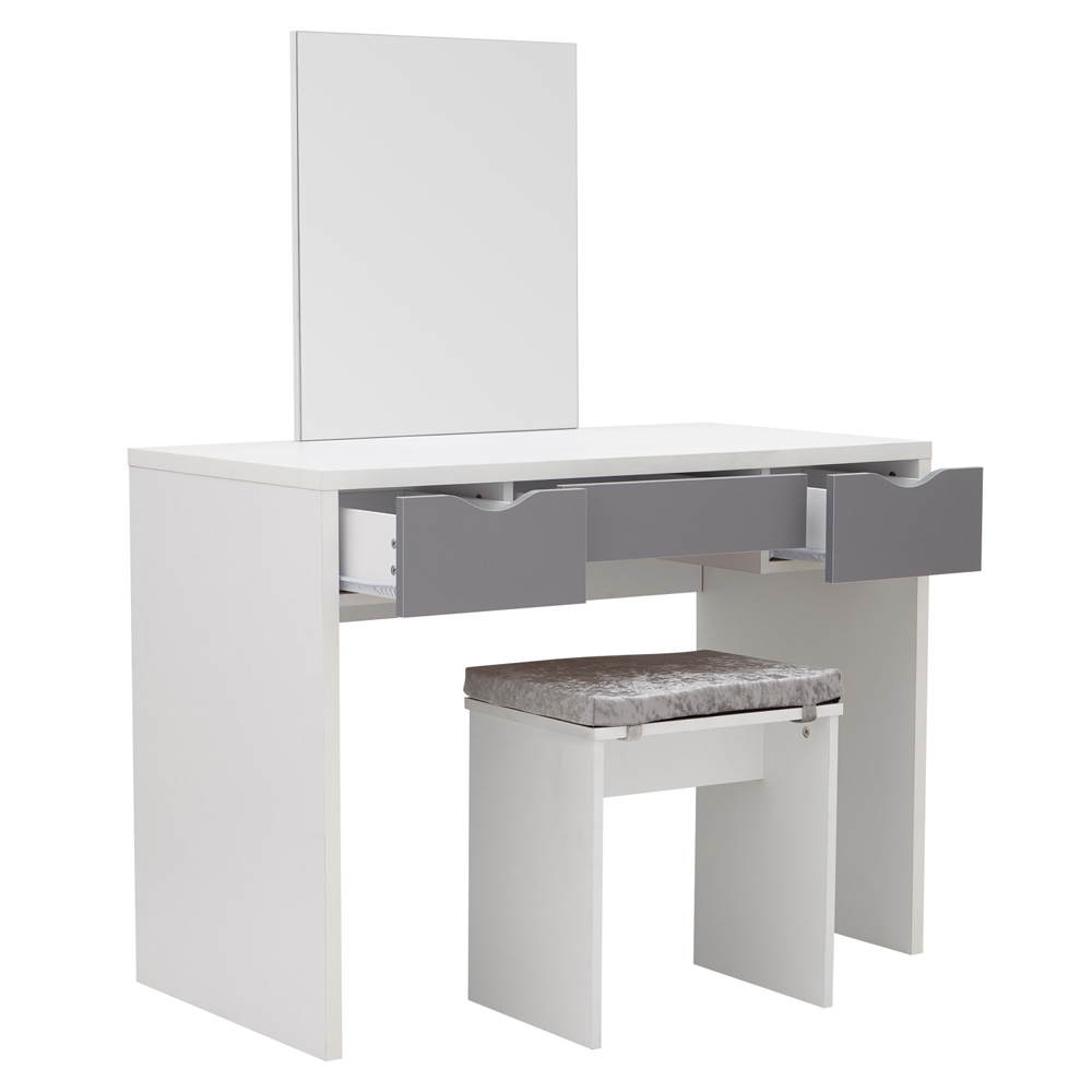Elstow Wooden Dressing Table Set In White And Grey
