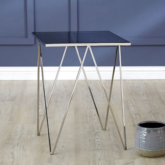 Read more about Shalom square black glass top side table with silver legs