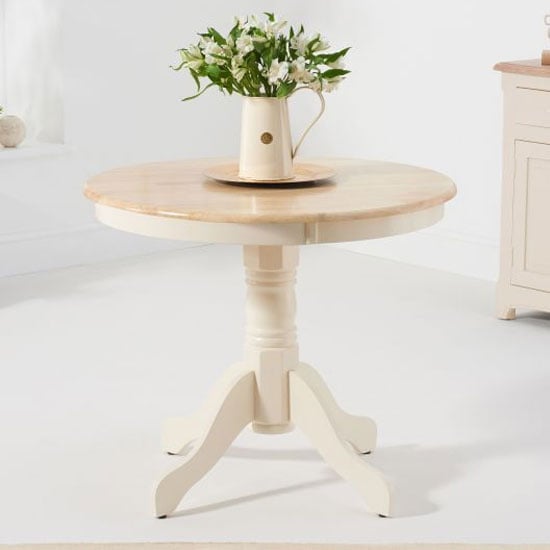 Chertan Round Wooden Dining Table In Cream And Oak FiF