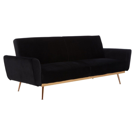 Eltanin Upholstered Velvet Sofa Bed With Gold Legs In Black_3