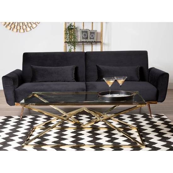 Eltanin Upholstered Velvet Sofa Bed With Gold Legs In Black