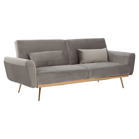 Eltanin Upholstered Velvet Sofa Bed With Gold Legs In Grey_2