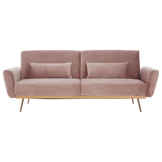 Eltanin Upholstered Velvet Sofa Bed With Gold Legs In Pink_3