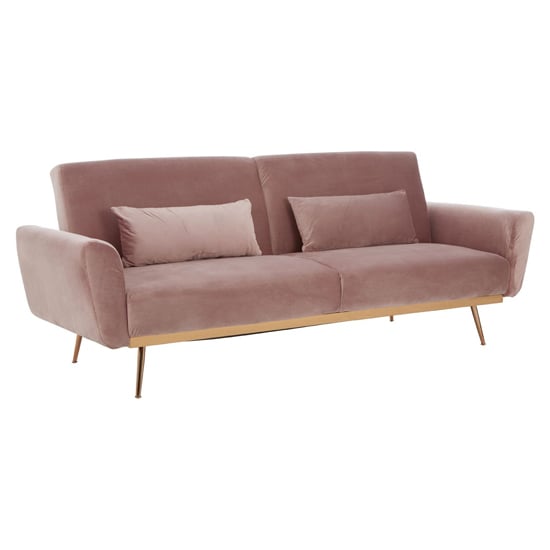 Eltanin Upholstered Velvet Sofa Bed With Gold Legs In Pink