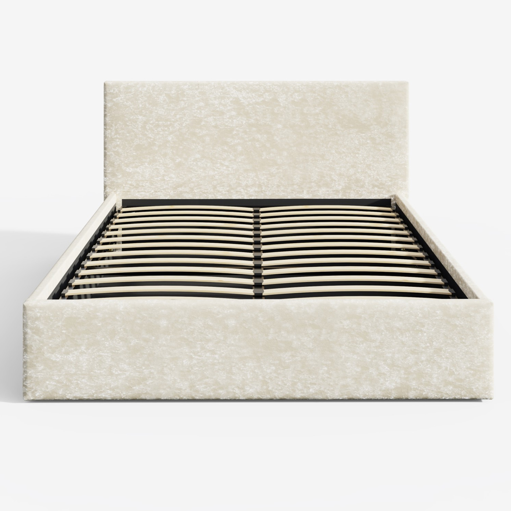 Eltham End Lift Crushed Velvet Ottoman Double Bed In Cream