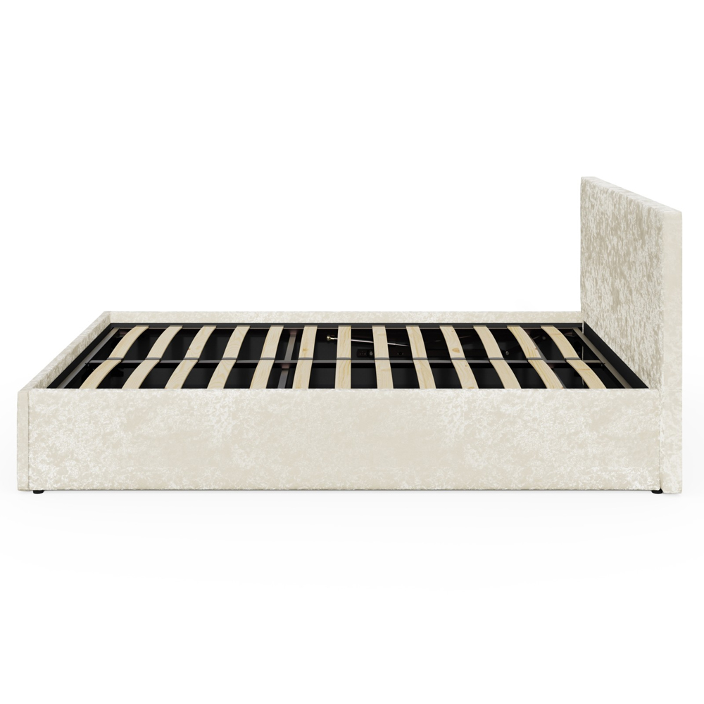 Eltham End Lift Crushed Velvet Ottoman King Size Bed In Cream