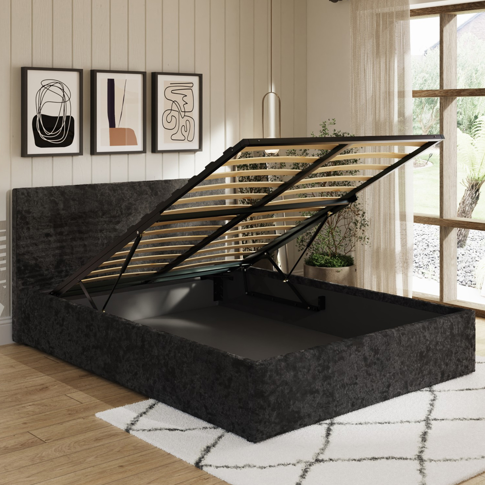 Eltham End Lift Crushed Velvet Ottoman Small Double Bed In Black