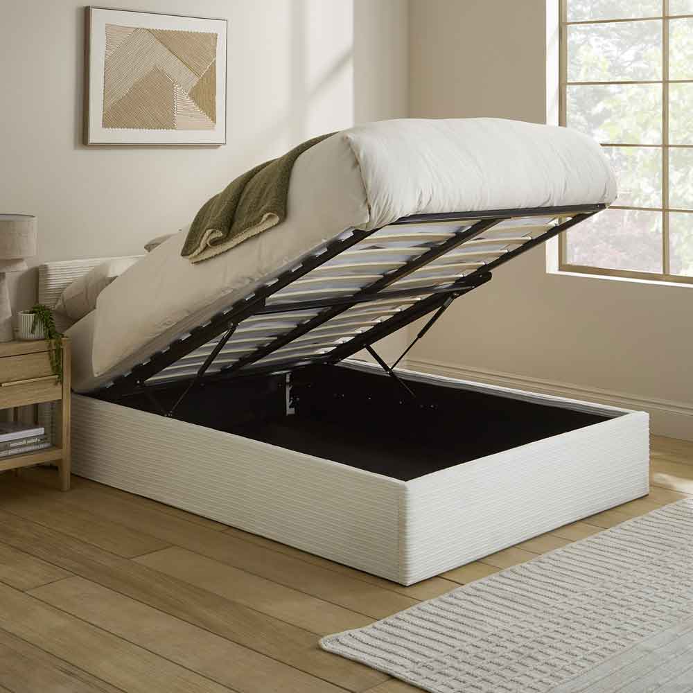 Eltham End Lift Fabric Ottoman Storage Double Bed in Cream