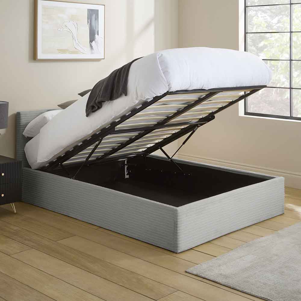 Eltham End Lift Fabric Ottoman Storage Double Bed in Grey