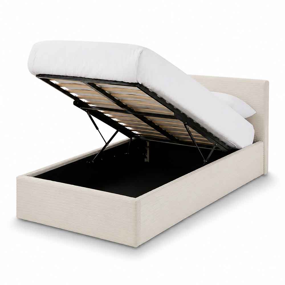 Eltham End Lift Fabric Ottoman Storage Single Bed in Cream