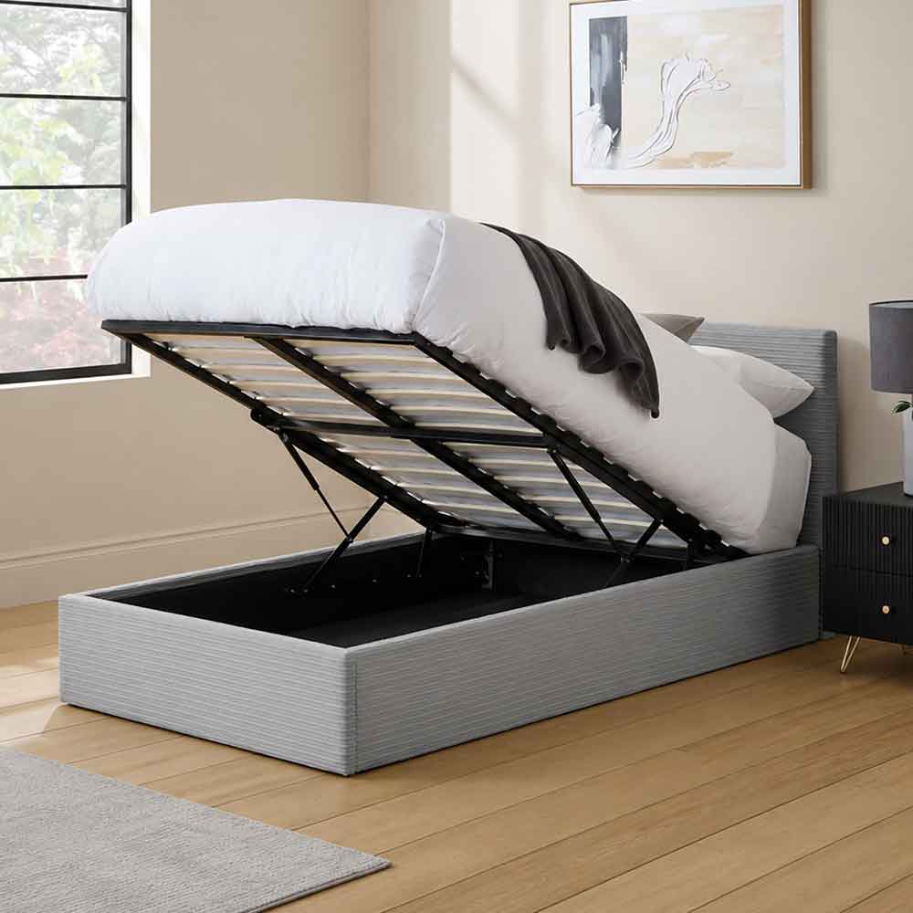 Eltham End Lift Fabric Ottoman Storage Single Bed in Grey